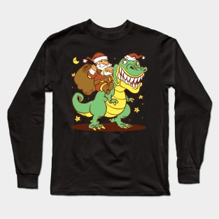 Funny Santa riding T-rex Long Sleeve T-Shirt